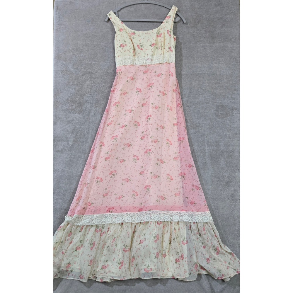 Sylvia Ann Dress Women 10 Medium Vintage Floral Lace Ruffle Cottagecore Prairie